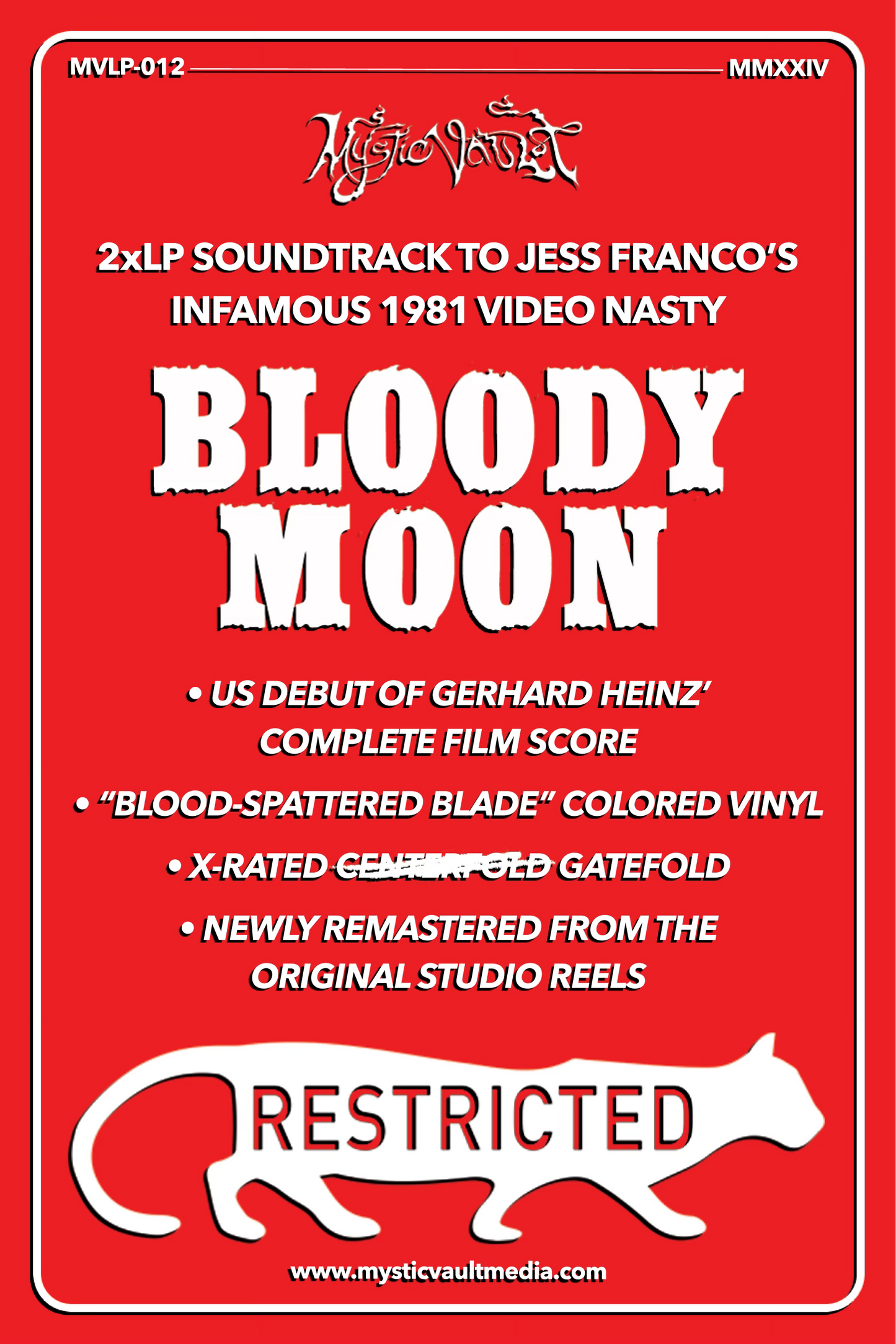 BLOODY MOON ORIGINAL MOTION PICTURE SOUNDTRACK VINYL 2LP COMPOSED BY GERHARD HEINZ